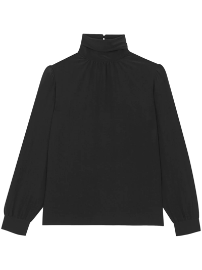 Shop Saint Laurent High-neck Long-sleeve Blouse In Black