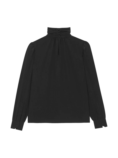 Shop Saint Laurent High-neck Long-sleeve Blouse In Black