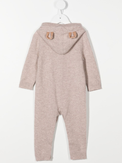 Shop N•peal Bear Cashmere Hooded Sleepsuit In Brown