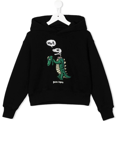 Shop Palm Angels Embroidered-dinosaur Cotton Hoodie In Black
