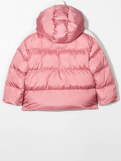Palm Angels Side-stripe Hooded Puffer Jacket In Pink