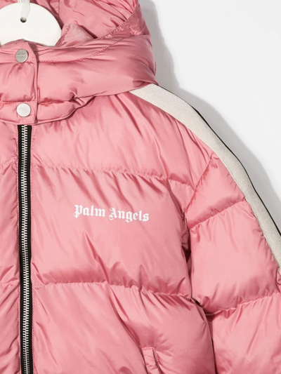 Palm Angels Side-stripe Hooded Puffer Jacket In Pink