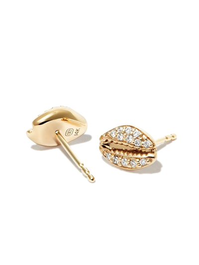 Sydney Evan 14kt Yellow Gold Cowrie Shell Diamond Stud Earrings In Yellow Gold