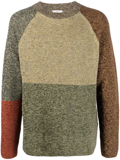 Shop Woolrich Colour-block Ribbed-knit Jumper In Gold