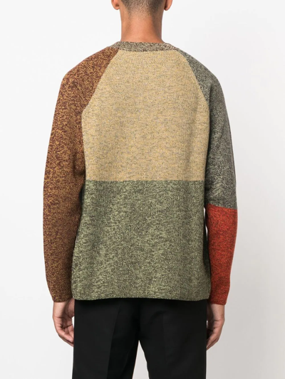 Shop Woolrich Colour-block Ribbed-knit Jumper In Gold