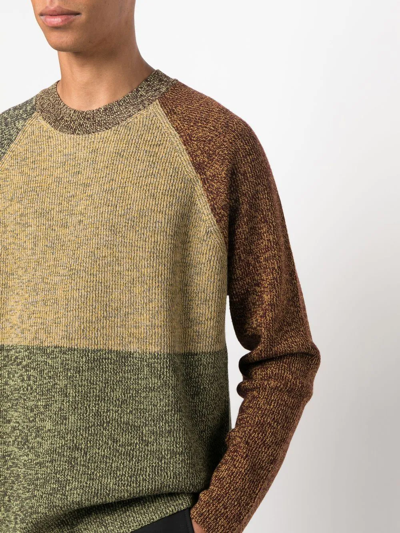 Shop Woolrich Colour-block Ribbed-knit Jumper In Gold