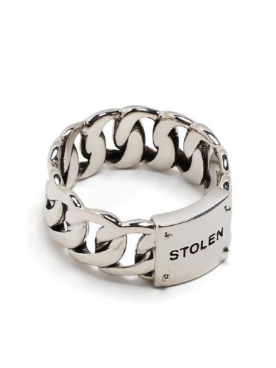 Shop Stolen Girlfriends Club Engraved Curb-chain Ring In Silver