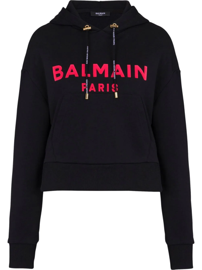 Shop Balmain Cotton Logo-print Hoodie In Black