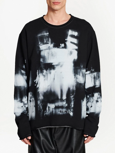 Balmain Felpa Con Stampa In Black