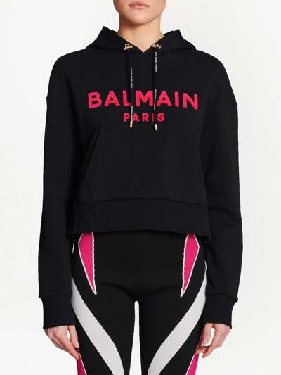 Shop Balmain Cotton Logo-print Hoodie In Black
