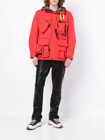 Shop Junya Watanabe Logo Hooded Jacket In Red
