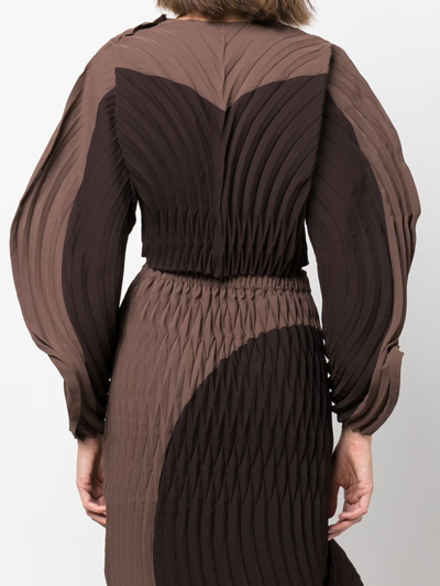 Shop Issey Miyake Fronds Batwing-sleeve Top In Brown