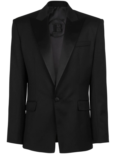 Shop Balmain Satin-lapel Blazer In Black