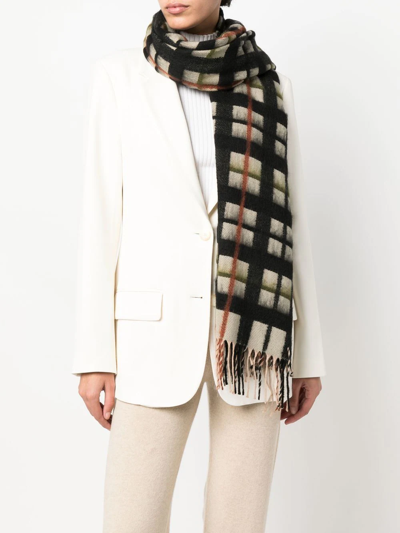 Shop V73 Check Fringed Knit Scarf In Black