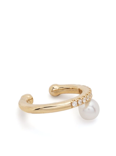 Shop Mizuki 14kt Yellow Gold Sea Of Beauty Diamond And Pearl Ear Cuff