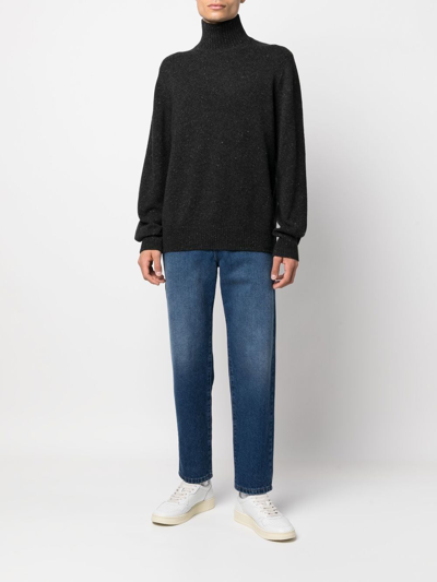 Vince Speckle-knit Roll-neck Jumper In Black