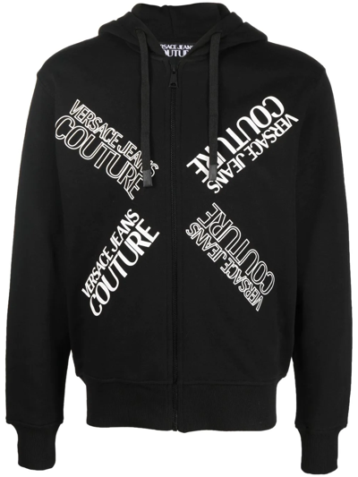 Shop Versace Jeans Couture Logo-print Zip Hoodie In Black