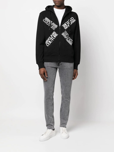 Shop Versace Jeans Couture Logo-print Zip Hoodie In Black