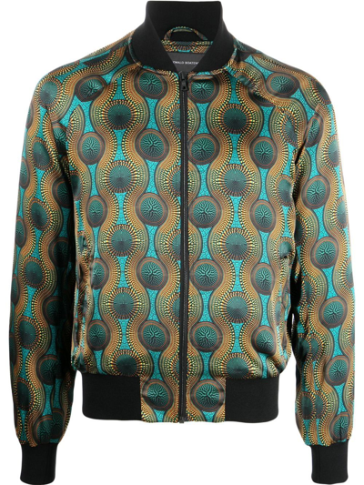 Shop Ozwald Boateng Geometric-print Silk Bomber Jacket In Orange