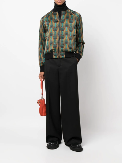 几何印花真丝飞行员夹克