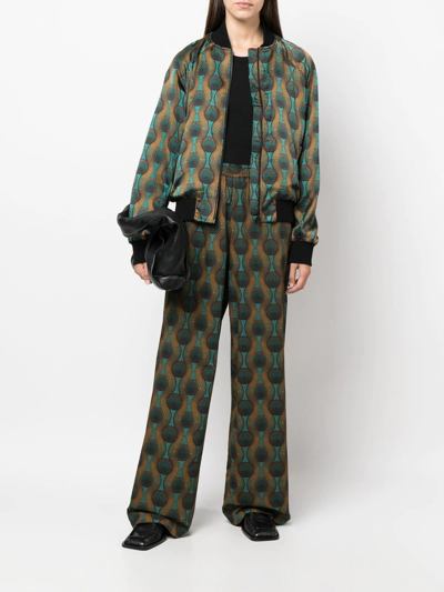 几何印花真丝飞行员夹克