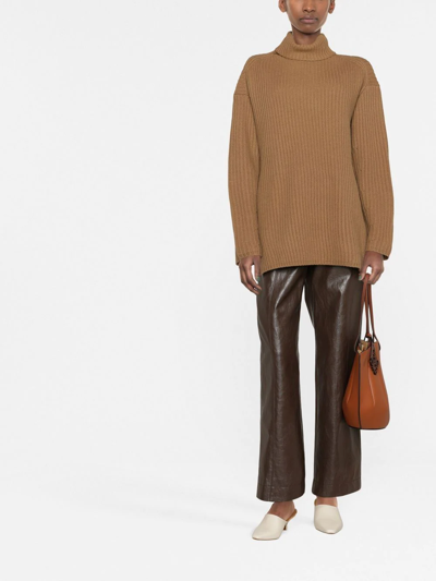 Joseph Ribbed Roll Neck Jumper In Brown