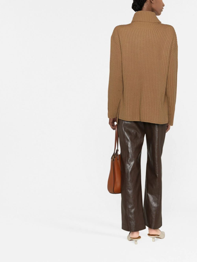 Shop Joseph Ribbed Roll Neck Jumper In Brown