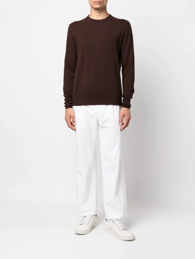 Shop Ballantyne Crew Neck Cashmere Jumper In Brown