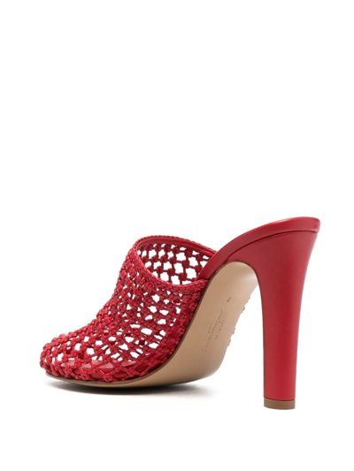 Ferragamo Ellas X5 Caged Leather Heel Mules In Red