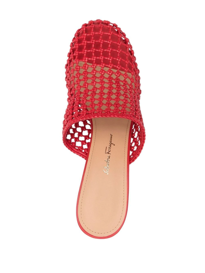Ferragamo Ellas X5 Caged Leather Heel Mules In Red