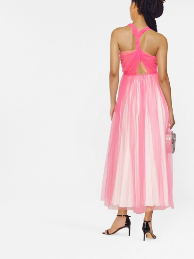 Shop Twinset Halterneck Tulle Midi Dress In Pink