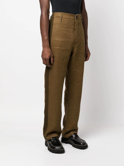 Ziggy Chen Side-stripe Straight-leg Trousers In Green