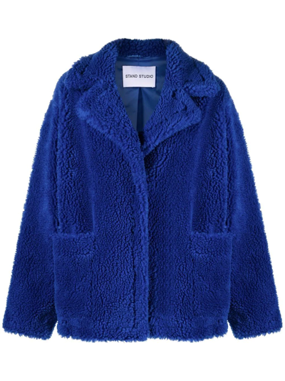 Shop Stand Studio Marina Faux Shearling Short Coat In Blue