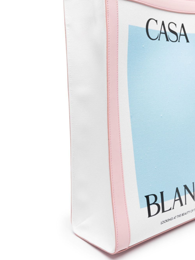 Shop Casablanca Logo-print Bamboo-handle Tote Bag In White