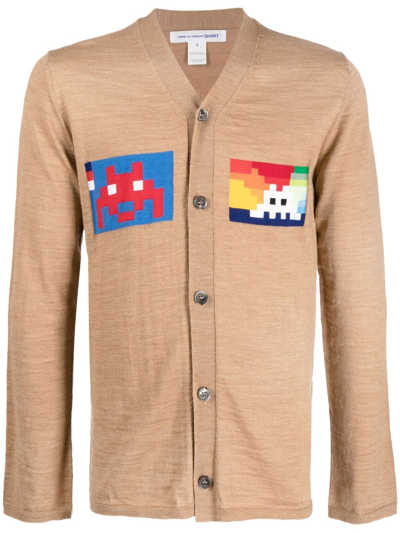 Shop Comme Des Garçons Shirt Graphic-print V-neck Cardigan In Neutrals