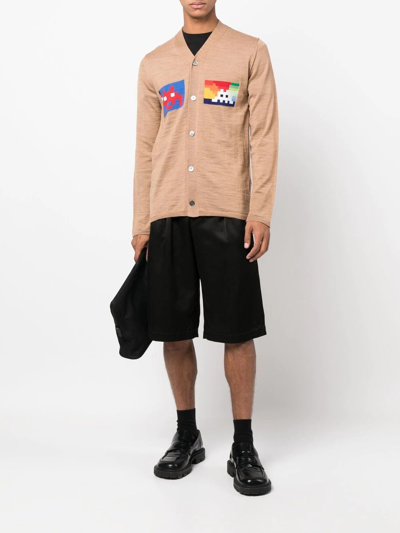 Comme Des Garçons Shirt Graphic-print V-neck Cardigan In Neutrals