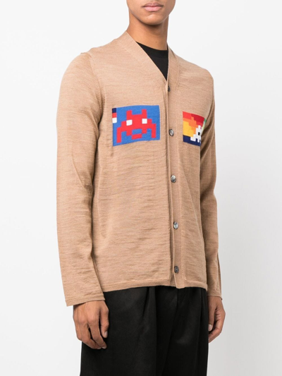 Shop Comme Des Garçons Shirt Graphic-print V-neck Cardigan In Neutrals