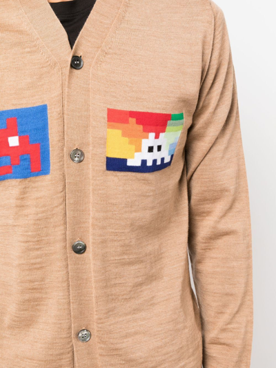 Comme Des Garçons Shirt Graphic-print V-neck Cardigan In Neutrals