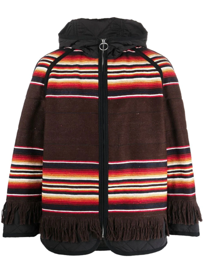 Shop Junya Watanabe Stripe-design Fringed Padded Jacket In Brown