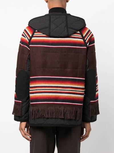 Shop Junya Watanabe Stripe-design Fringed Padded Jacket In Brown
