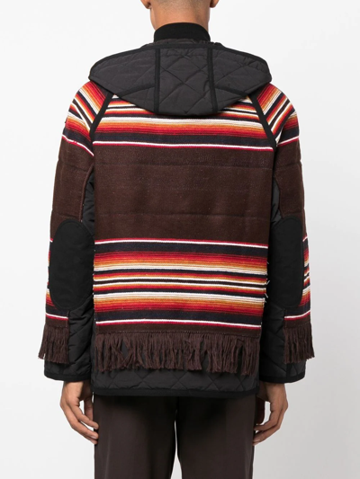 Junya Watanabe Stripe-design Fringed Padded Jacket In Brown