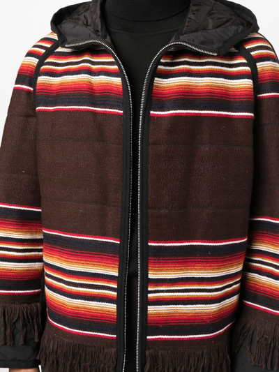 Junya Watanabe Stripe-design Fringed Padded Jacket In Brown