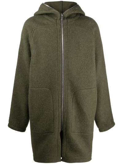 Shop Rick Owens Zip-up Hooded Wool Coat In Green