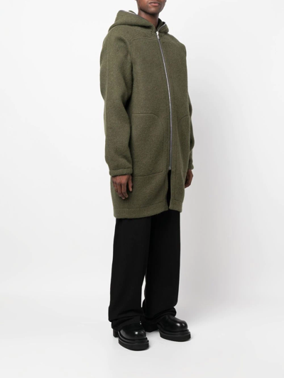 Rick Owens Green Zip-up Hooded Wool Coat In Green