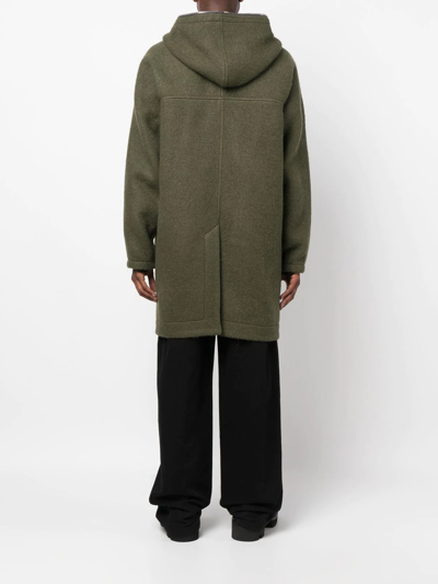 Shop Rick Owens Zip-up Hooded Wool Coat In Green