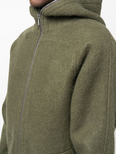 Rick Owens Green Zip-up Hooded Wool Coat In Green