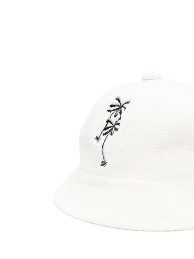 Shop Palm Angels Logo-embroidered Bouclé Bucket Hat In White