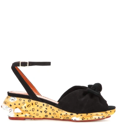 Shop Charlotte Olympia Panthera Suede Wedge Sandals