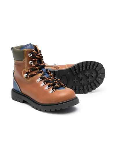 Shop Dsquared2 Leather Hiking Boots In Brown