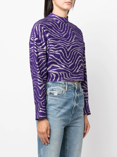 Shop Genny Zebra-print Cropped Sweater In Purple